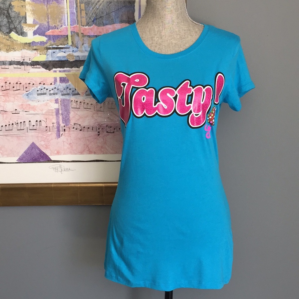 Candy Crush Sparkly "Tasty" Turquoise Graphic Tee